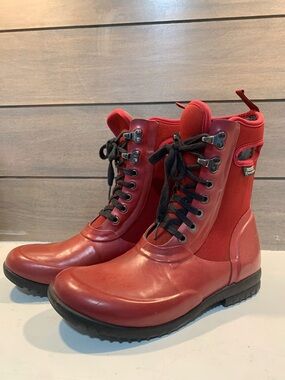 Bogs Womens Sidney Lace Up Boots Red Size 7 Waterproof Grunge Steam Punk Casual